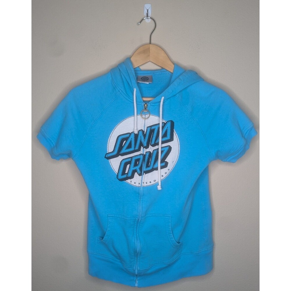 Santa Cruz Skateboard RDS Youth Large Blue Zip Up Short Sleeve Jacket